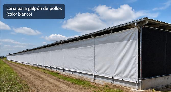 Galpón avícola cubierto con lona blanca